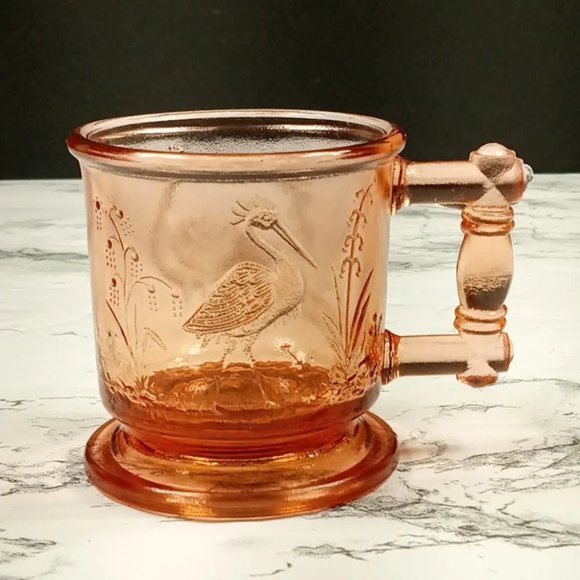 Degenhart Glass Peacock & Stork Cup Trinket Paperweight Vintage - Picture 1 of 6